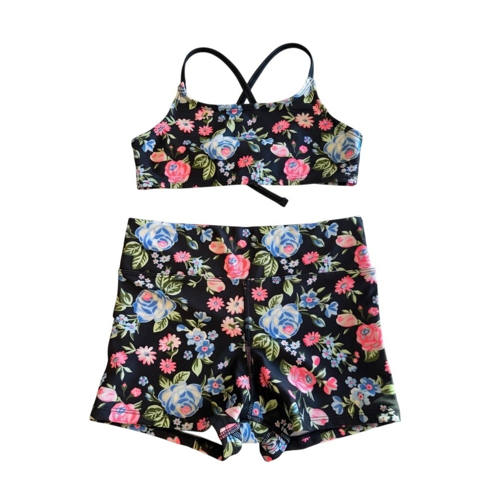 Art Class Girls Floral Two Piece Swimsuit Black Pink Blue Size M 8 NWT